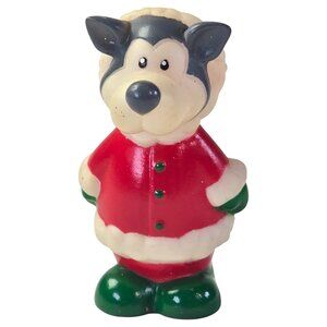 Vintage Christmas Wolf Figure Toy Holiday Decoration Soft Rubber Pretend Play